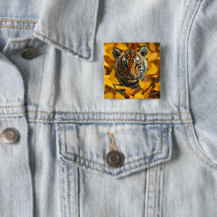 Badge Carré 5 Cm Icône : petit tigre en feuille