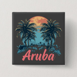 Badge Carré 5 Cm Ile d'Aruba Design (version 2) - Bouton Carré