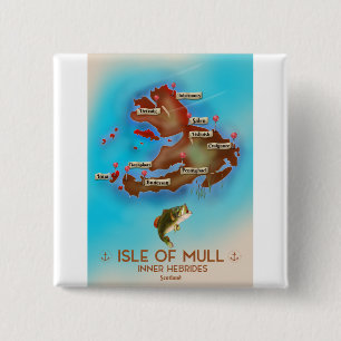 Badge Carré 5 Cm Île de Mull Hébrides intérieures Écosse Carte anci
