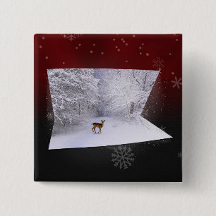 Badge Carré 5 Cm Illusion 3D "Rêves neigeux"