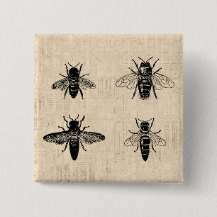 Badge Carré 5 Cm Illustration d'abeilles Art antique Conception Vin