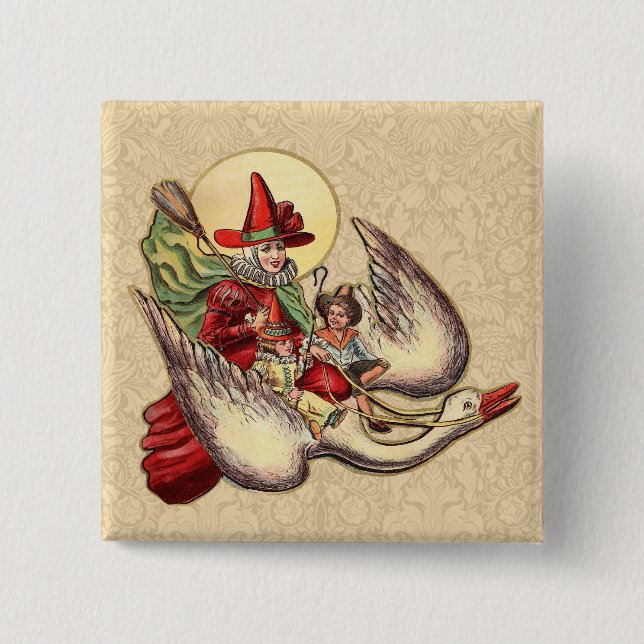 Badge Carré 5 Cm Illustration d'antiquité de Mère Goose Child (Devant)