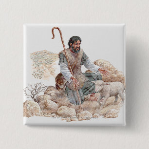 Badge Carré 5 Cm Illustration de berger trouvant ses moutons perdus