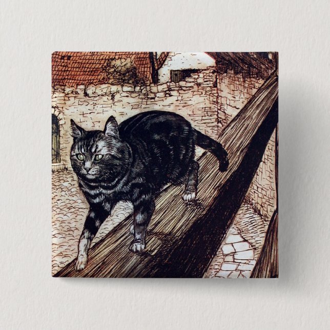 Badge Carré 5 Cm Illustration de Castle Cat Rackham (Devant)