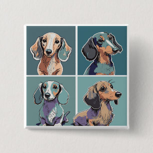 Badge Carré 5 Cm Illustration de Four Dachshunds