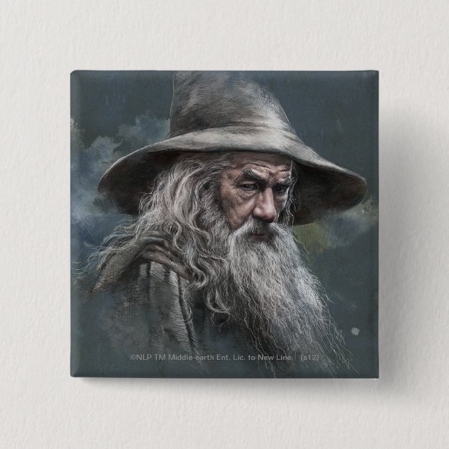 Badge Carré 5 Cm Illustration de Gandalf (Devant)