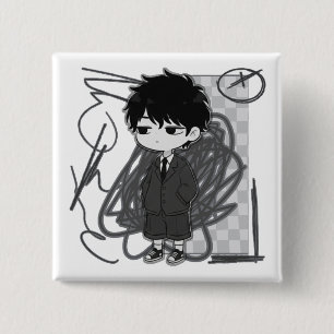 Badge Carré 5 Cm Illustration de garçon chibi en costume liée à l'é