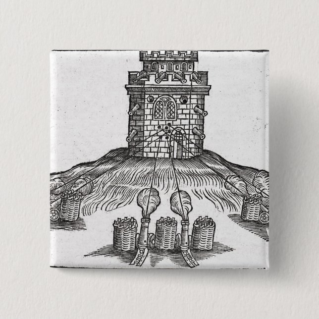 Badge Carré 5 Cm Illustration de la guerre de siège (Devant)