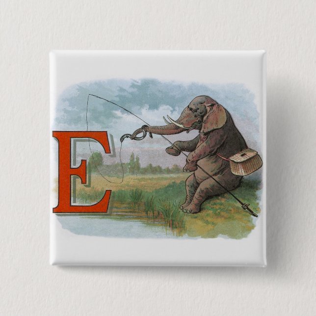 Badge Carré 5 Cm Illustration de la pêche des éléphants (Devant)
