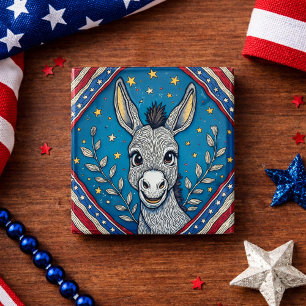 Badge Carré 5 Cm Illustration de l'âne bleu patriotique