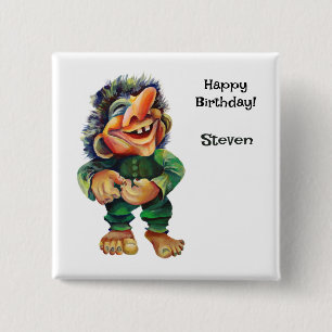 Badge Carré 5 Cm Illustration de troll drôle scandinave aquarelle