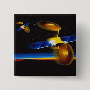 Badge Carré 5 Cm Illustration des satellites au-dessus de l'horizon