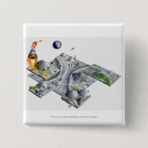 Badge Carré 5 Cm Illustration d'une base futuriste sur la lune