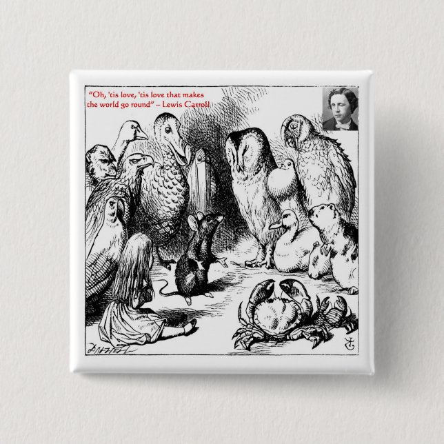 Badge Carré 5 Cm Illustration et citation de Lewis Carroll dans le  (Devant)