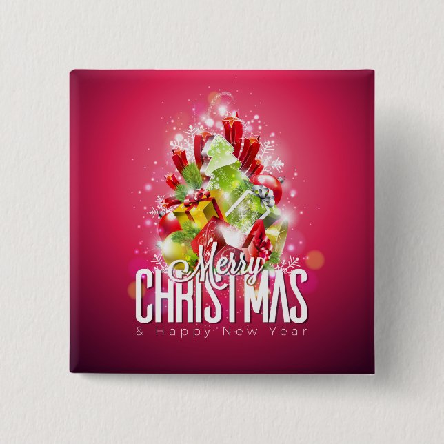 Badge Carré 5 Cm Illustration graphique moderne de Noël rouge (Devant)