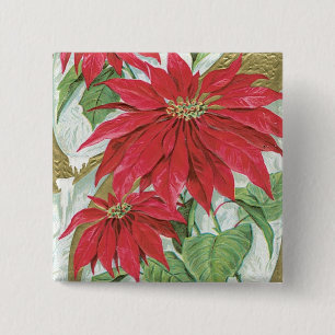 Badge Carré 5 Cm Illustration Poinsettia vintage.