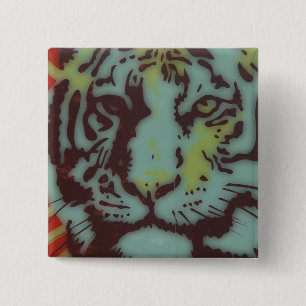BADGE CARRÉ 5 CM IMAGE AUDACIEUSE DE VISAGE DE TIGRE