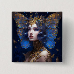 Badge Carré 5 Cm Imaginaire Blue Gold Fairy