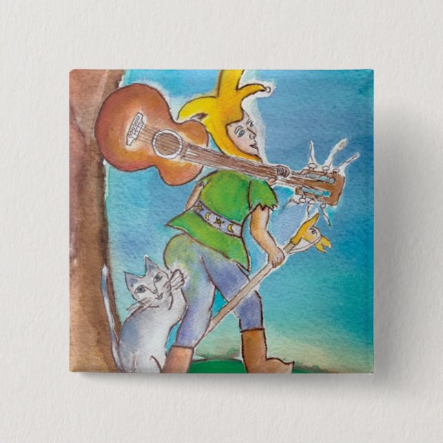 Badge Carré 5 Cm Imbécile avec la guitare (Devant)
