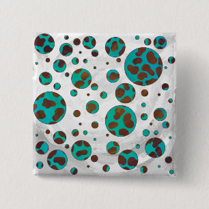 Badge Carré 5 Cm Impression Brown et Turquoise dalmate