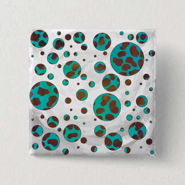 Badge Carré 5 Cm Impression Brown et Turquoise dalmate (Devant)
