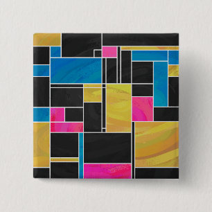 Badge Carré 5 Cm Impression noir rose bleu monochrome