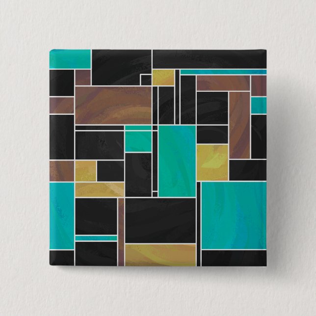 Badge Carré 5 Cm Impression noire Brown Turquoise Mondrian (Devant)