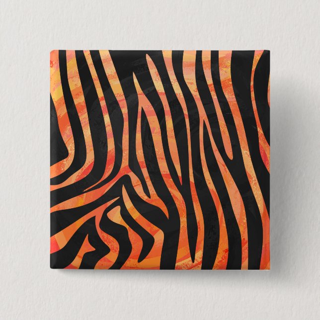 Badge Carré 5 Cm Impression zèbre noir et orange (Devant)