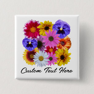 Badge Carré 5 Cm In Bloom - Bouton Floral Carré