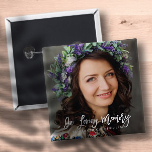 Badge Carré 5 Cm In Loving Memory Cursive Custom Photo Memorial