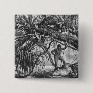 Badge Carré 5 Cm Indiens de Caripuna avec le tapir