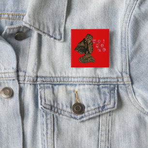Badge Carré 5 Cm Indonesi Shadow Puppet Hohoho Design sur toile rou