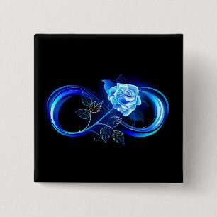 Badge Carré 5 Cm Infini lumineux avec rose bleue