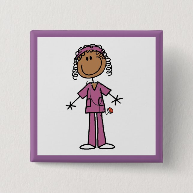 Badge Carré 5 Cm Infirmière d'Afro-américain (Devant)