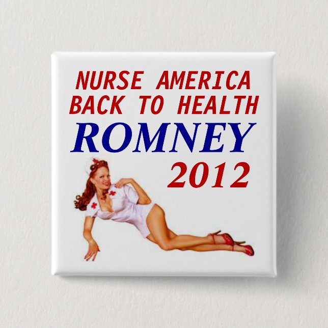 BADGE CARRÉ 5 CM INFIRMIÈRE DE ROMNEY 2012 (Devant)