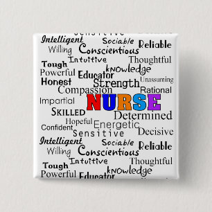 Badge Carré 5 Cm Infirmière décrivant des cadeaux de mots