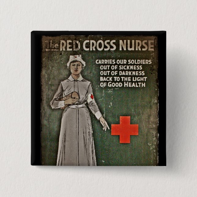 Badge Carré 5 Cm Infirmière demandant des dons WWI (Devant)