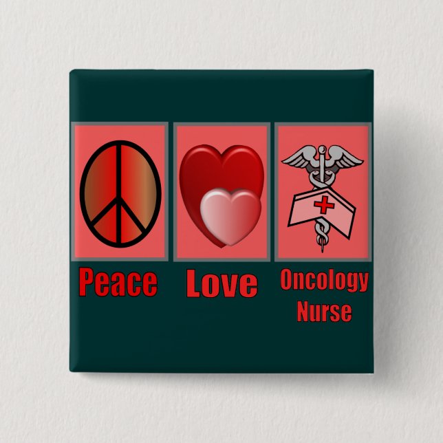 Badge Carré 5 Cm Infirmière d'ONCOLOGIE d'amour de paix (Devant)