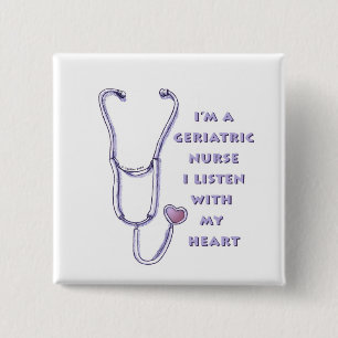 Badge Carré 5 Cm Infirmière gériatrique du coeur stéthoscope