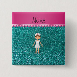 Badge Carré 5 Cm Infirmière pastel robin oeuf bleu parties scintill