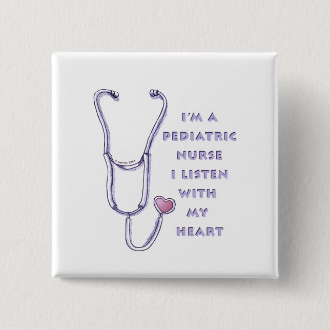 Badge Carré 5 Cm Infirmière pédiatrique Coeur épingle (Devant)