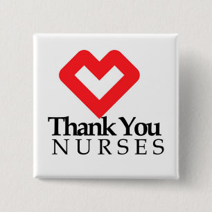Badge Carré 5 Cm Infirmières Mercis  Coeur rouge