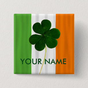 Badge Carré 5 Cm Irlandais Flag Irlande Shamrock Clover Volunteer