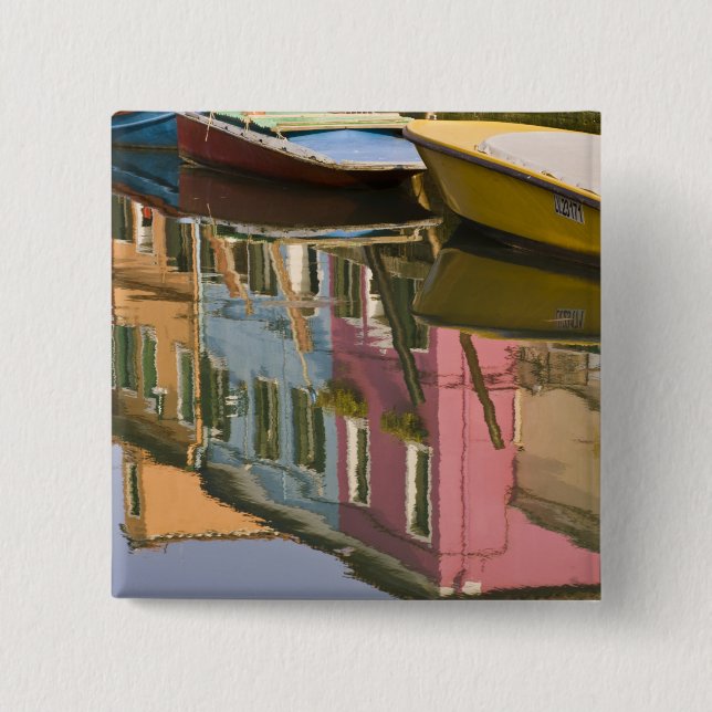Badge Carré 5 Cm Italie, Burano. Bateaux sur un canal avec (Devant)