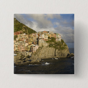 Badge Carré 5 Cm Italie, Cinque Terre, Manarola. Village sur la fal