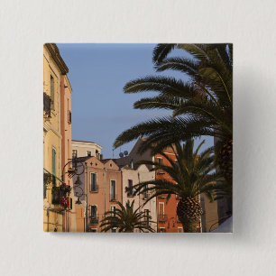 Badge Carré 5 Cm Italie, Sardaigne, Cagliari. Bâtiments et palmiers