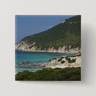 Badge Carré 5 Cm Italie, Sardaigne, Solanas. Plage.