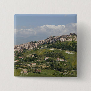 Badge Carré 5 Cm Italie, Sicile, Enna, Calascibetta, Vue matinale