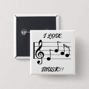 Badge Carré 5 Cm J'ADORE LA MUSIQUE !! Bouton