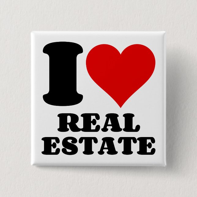 BADGE CARRÉ 5 CM J'ADORE L'IMMOBILIER (Devant)